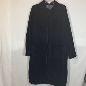 Women's navy velvety- Denim midi workwear style jacket